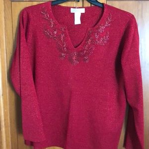 Dress Barn Women red beaded sweater 14/16